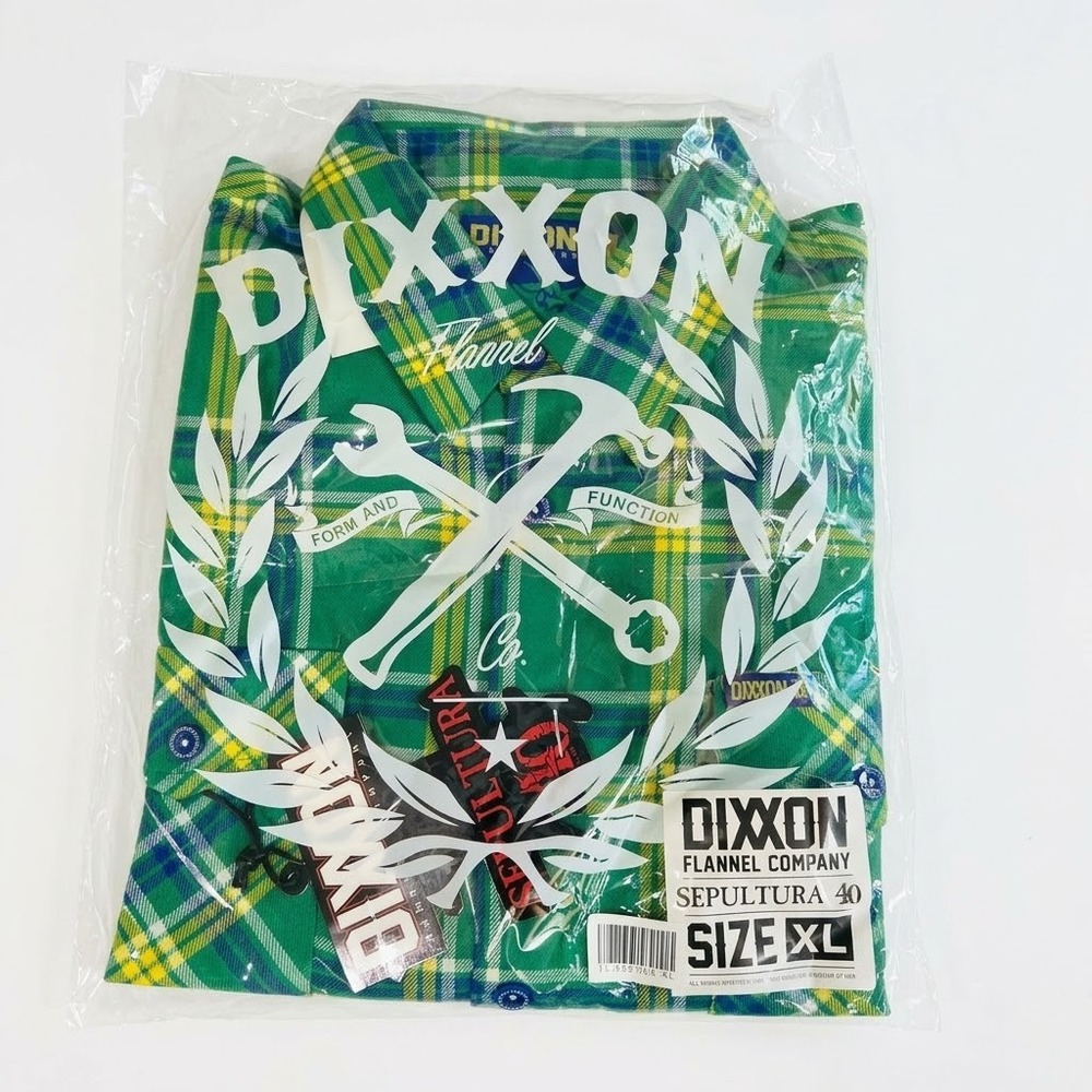 DIXXON Sepultura 40 Flannel Mens XL Green Plaid Metal Band Limited NIB FL-SPLTRA